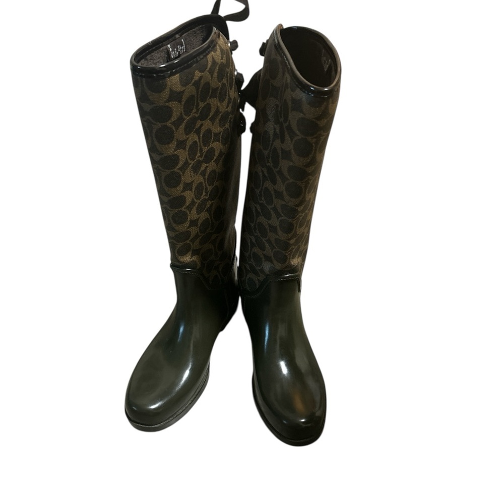 Coach Rear Lace Up Brown Rainboots Size 7